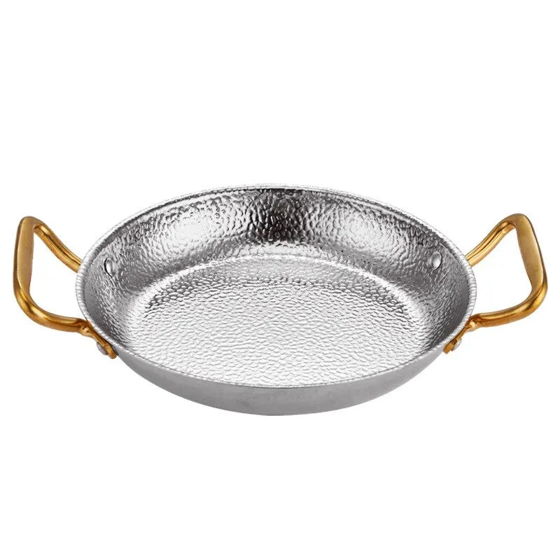 Stainless Steel Frying Pan High Quality Gold Handle Shallow Skillet